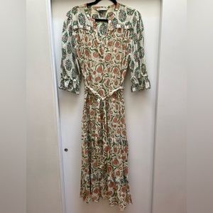 Zara floral peasant boho dress XL pattern mixing on a Swiss dot India cotton
